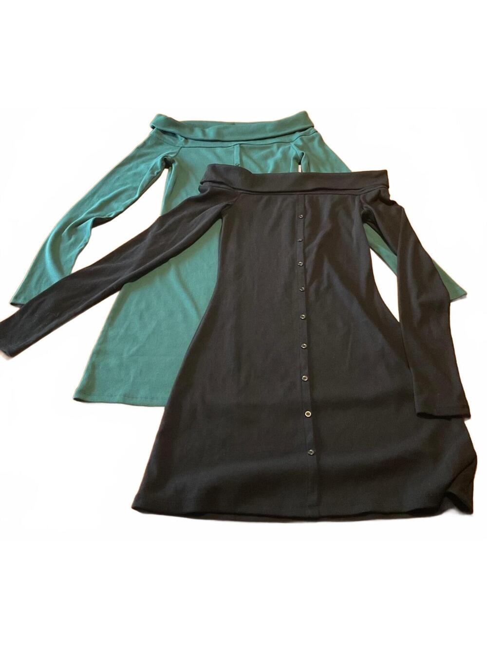 Dress Bundle Size XS Dark Green and Black Ribbed Flared Y2K Mini Dresses